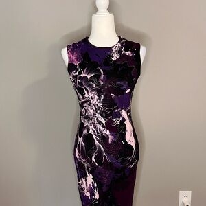 Roberto Cavalli Purple Abstract Floral Sheath Dress – IT 40 (US 4)